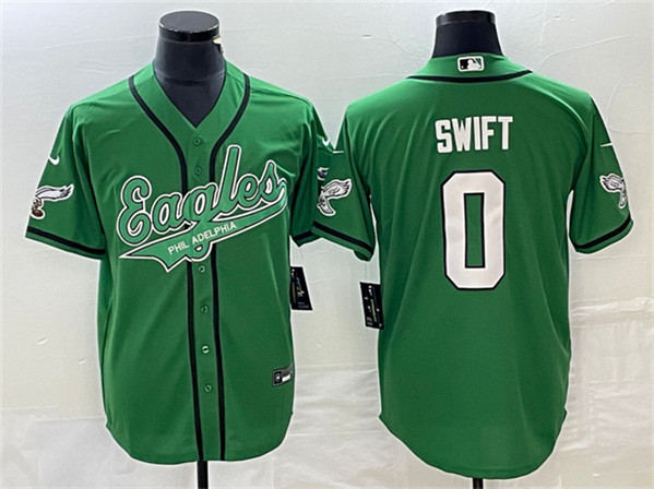 Men's Philadelphia Eagles #0 D??andre Swift Green Cool Base Stitched Baseball Jersey